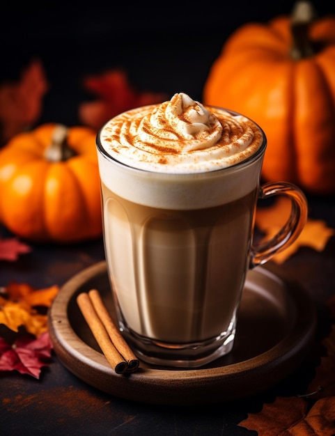 Zdjęcie napoju Pumpkin Spice Latte elegancko umieszczonego na stole