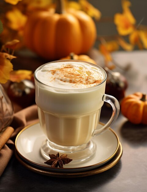 Zdjęcie napoju Pumpkin White Hot Chocolate elegancko umieszczonego na stole