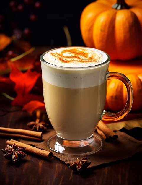 Zdjęcie napoju Pumpkin White Hot Chocolate elegancko umieszczonego na stole
