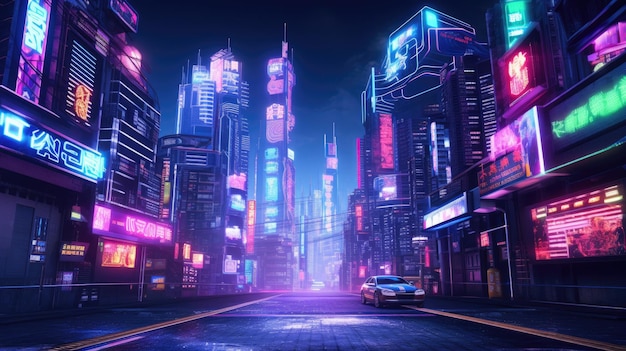 Zdjęcie neonowej nocy futurystycznej cyberpunk scifi metropolis aigx