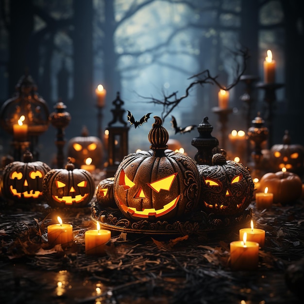 Zdjęcie niektórych świecących dyni na obchody halloween