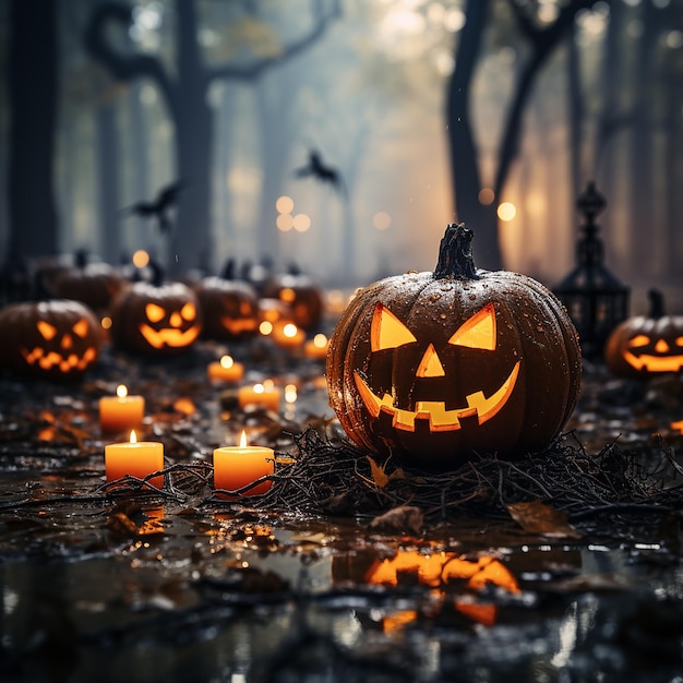 Zdjęcie niektórych świecących dyni na obchody halloween