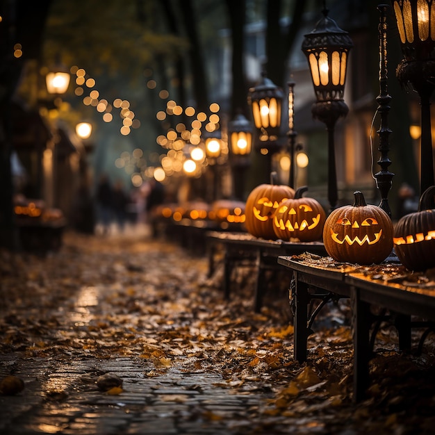 Zdjęcie niektórych świecących dyni na obchody halloween