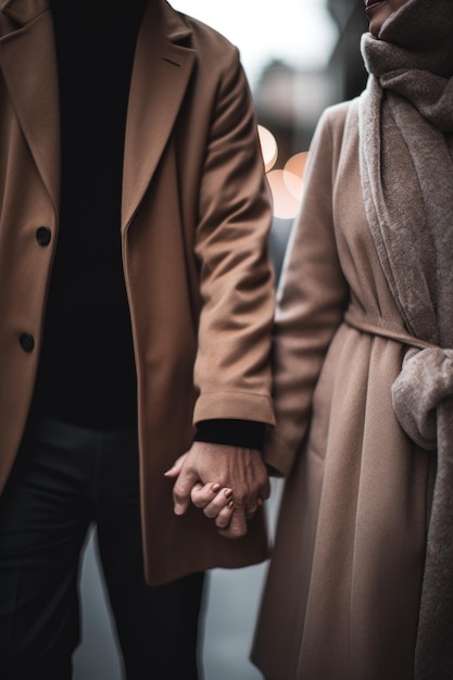 Zdjęcie nieznanej pary trzymającej się za ręce stworzone za pomocą sztucznej inteligencji generatywnej