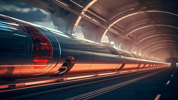 Zdjęcie nowoczesnego pociągu Hyperloop w futurystycznym otoczeniu