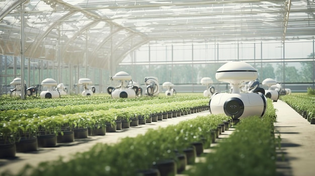 Zdjęcie nowoczesnej farmy z autonomicznymi robotami rolniczymi