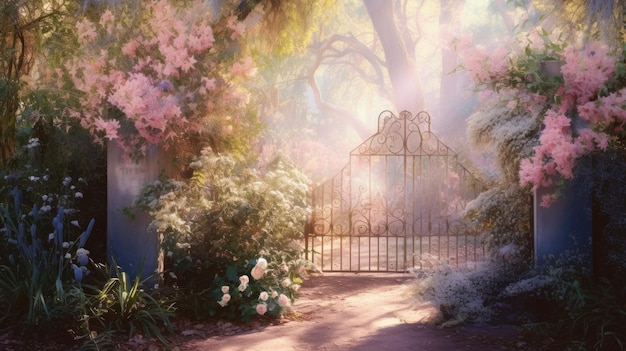Zdjęcie ogrodu z sekretną bramą miękkich cieni