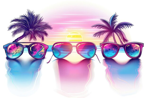 Zdjęcie zdjęcie okularów słonecznych z drzewami palmowymi na tle