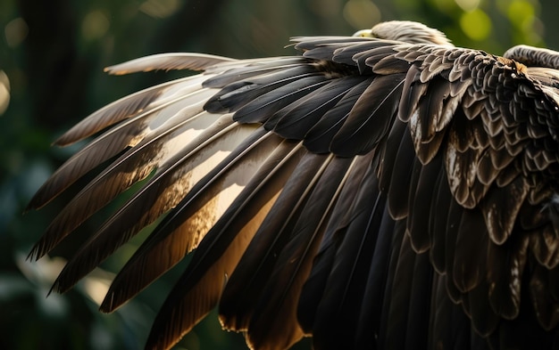 Zdjęcie zdjęcie orła z piórami rozrzuconymi w wietrze odbijających słońce