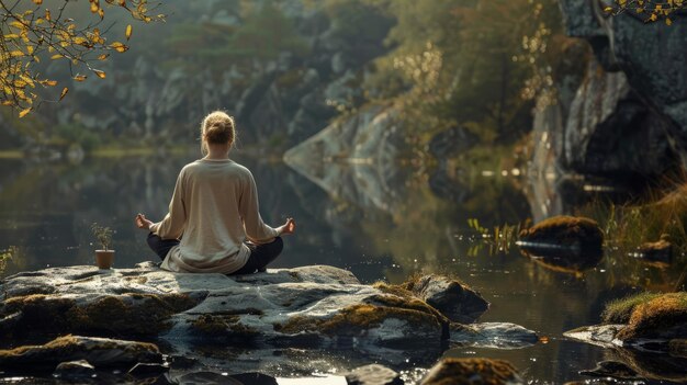 Zdjęcie zdjęcie osoby medytującej w przyrodzie