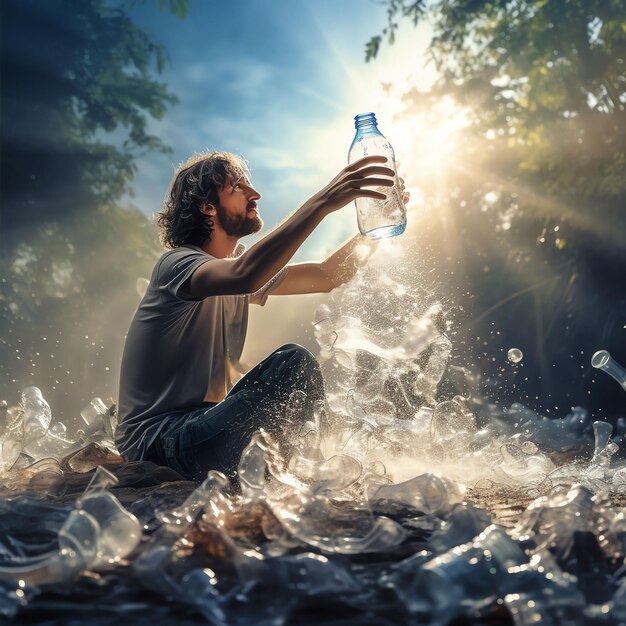 Zdjęcie osoby miażdżącej plastikową butelkę