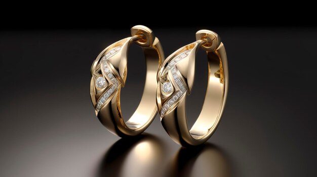 Zdjęcie oszałamiających złotych kolczyków koła z diamentowymi akcentami