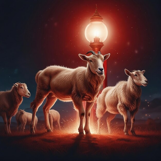 Zdjęcie zdjęcie owcy i lampy z słowami kozy na niej