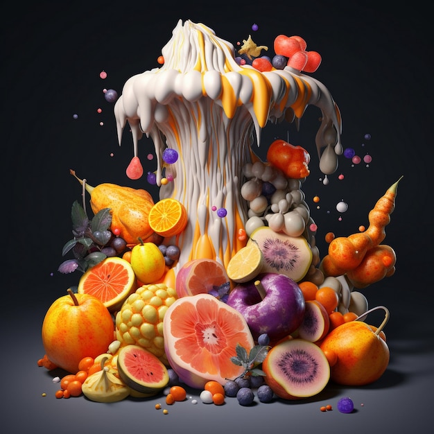 Zdjęcie zdjęcie owoców i lodów z słowem 