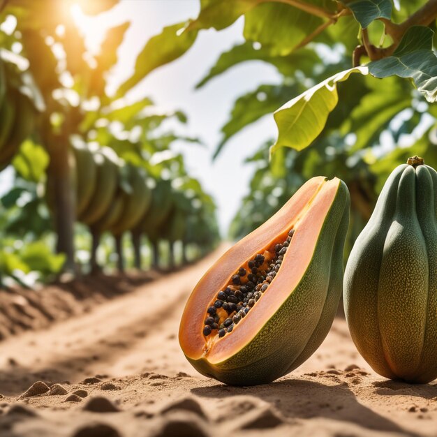 zdjęcie papai na ziemi rolniczej z niewyraźnym tłem
