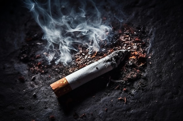 Zdjęcie papierosa na ciemnym świecie powierzchni bez tytoniu