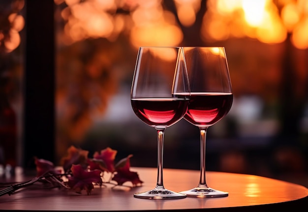 Zdjęcie pary z rękami trzymającymi kieliszki wina w wieczornej przyrodzie