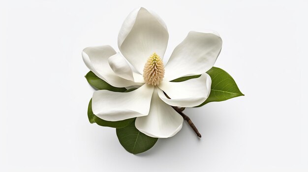 Zdjęcie zdjęcie pięknego kwiatu magnolii na białym tle generatywne ai