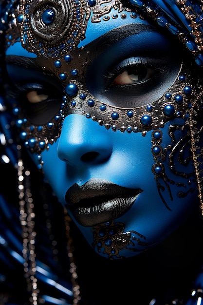 Zdjęcie pięknej czarnej kobiety z efektownymi oczami i pomalowaną twarzą