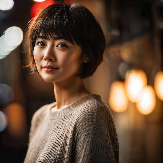 zdjęcie pięknej japońskiej azjatyckiej kobiety z krótkimi włosami generatywnej AI