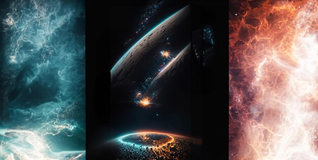 Zdjęcie pięknej sceny kosmicznej z czterema różnymi obrazami