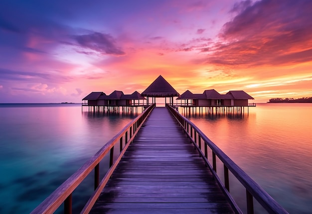 Zdjęcie pięknych hoteli i plaży na Malediwach