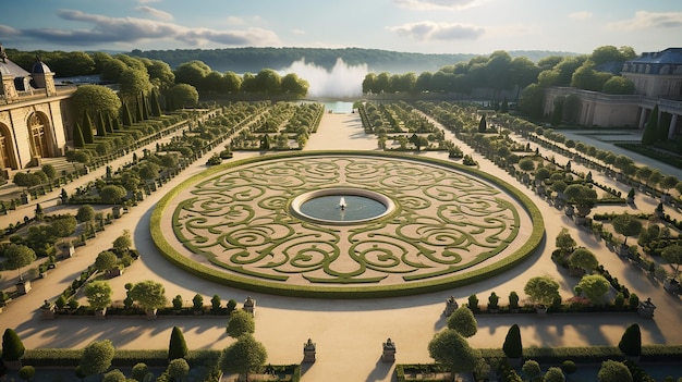 Zdjęcie pięknych ogrodów Pałacu Wersalskiego we Francji