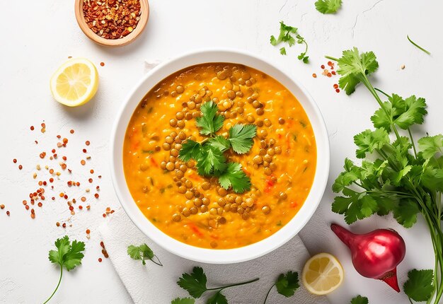 Zdjęcie zdjęcie pikantnego curry dhal w indyjskim stylu azjatyckim