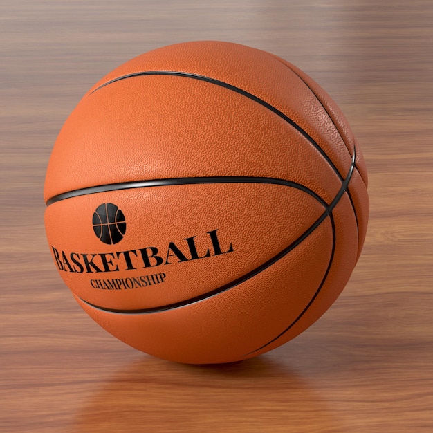 Zdjęcie zdjęcie piłki mistrzowskiej w koszykówce z drewnianą podłogą