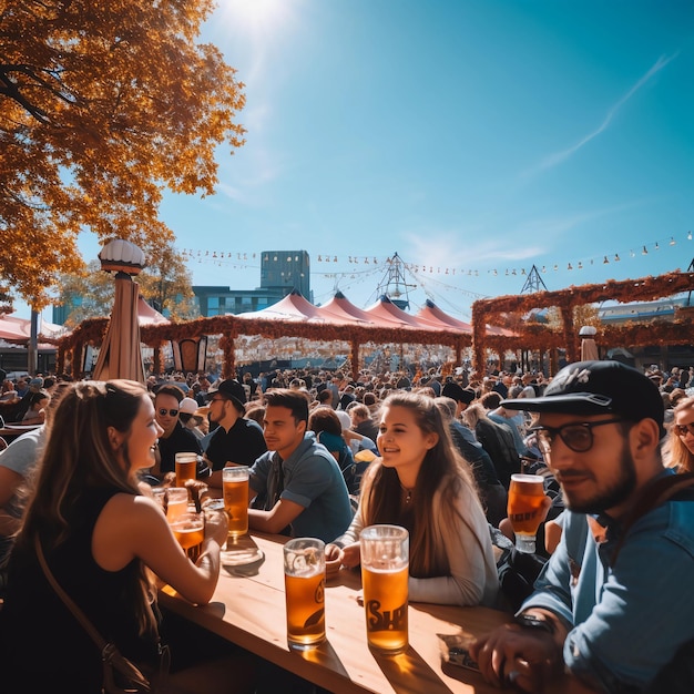 zdjęcie piwa i ludzi na Oktoberfest w Monachium