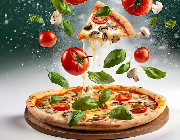 zdjęcie pizzy z pieprzem i pomidorami i plasterkami pizzy w kartonowych naczyniach do gotowania wygenerowanych przez AI