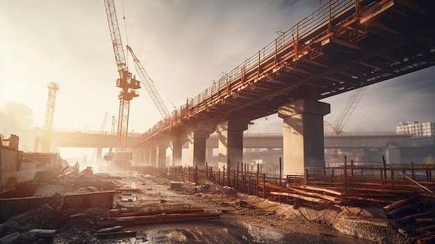 Zdjęcie placu budowy z naciskiem na most