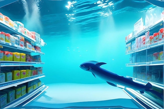 Zdjęcie podwodnego supermarketu dla koncepcji ryb
