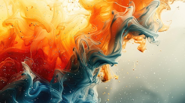 Zdjęcie pokazuje dynamiczną mieszankę kolorowych płynów