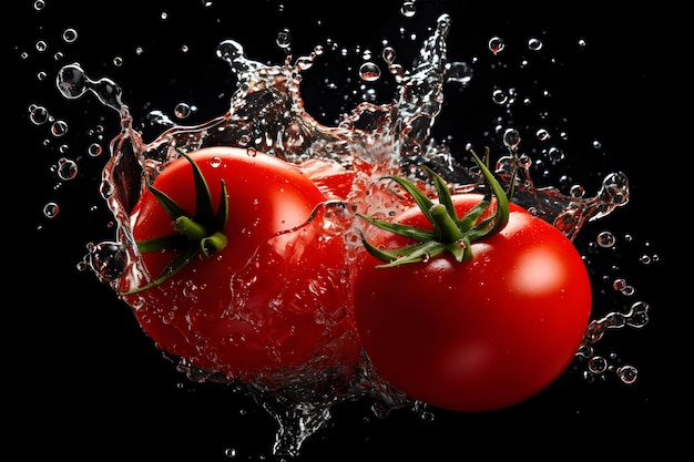 zdjęcie pomidorów z kroplami stoi na czarnym tle generatywne ai