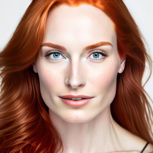 Zdjęcie portret młodej rudej kobiety dla produktów kosmetycznych Generative AI