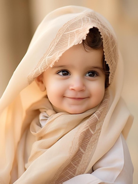 Zdjęcie portretowe niemowlęcia z Emiratów o prostych włosach