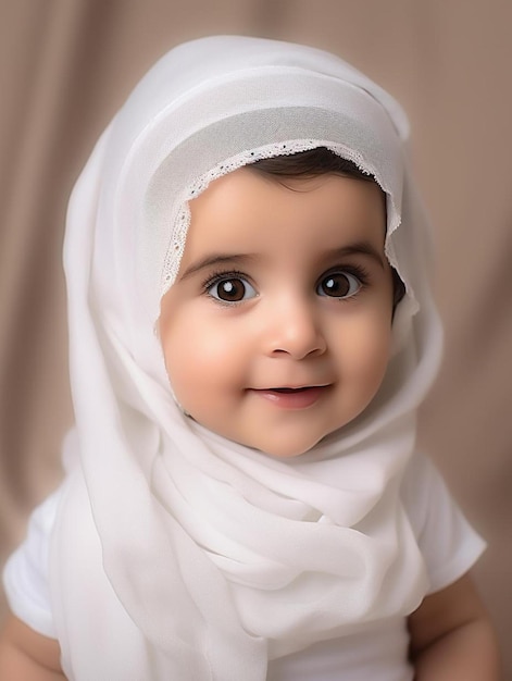 Zdjęcie portretowe niemowlęcia z Emiratów z prostymi włosami uśmiechającego się