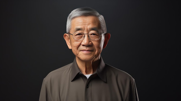 Zdjęcie portretowe pewnego siebie starszego Azjaty w świetle studyjnym