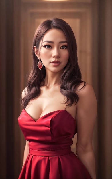 Zdjęcie portretowe pięknej azjatyckiej kobiety w sukience w luksusowej sali nocnej generatywnej sztucznej inteligencji