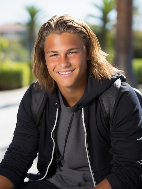 Zdjęcie zdjęcie portretowe prostych włosów amerykańskiego nastolatka