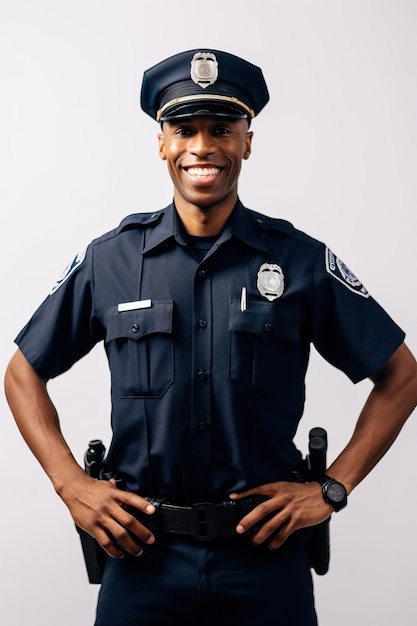 Zdjęcie portretowe realistycznego uśmiechniętego policjanta