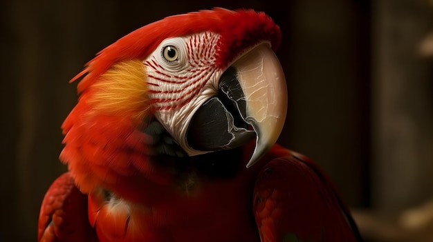 Zdjęcie portretowe z bliska Czerwona szkarłatna papuga natura niewyraźne bokeh tło