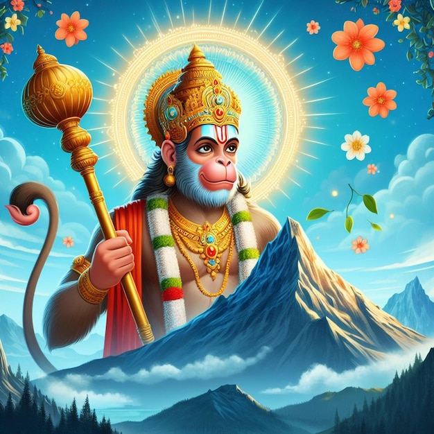 Zdjęcie posągu pana Hanumana ji twarz generatywny ai
