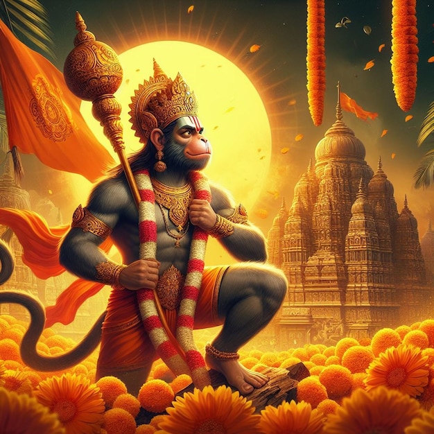 Zdjęcie posągu pana Hanumana ji twarz generatywny ai
