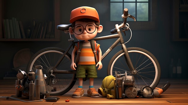 Zdjęcie postaci 3D z rowerem i rowerem