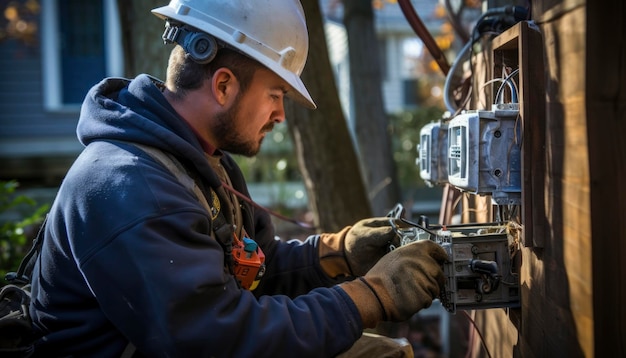 Zdjęcie zdjęcie pracownika naprawiającego usterkę elektryczną