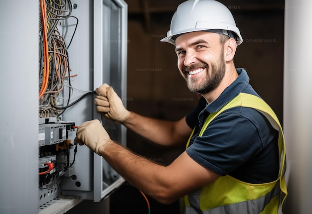 Zdjęcie pracującego technika elektryka