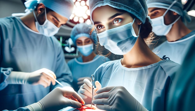 Zdjęcie zdjęcie prawdziwe, jak chirurgowie precyzyjni prezentują intensywną koncentrację i precyzję w sali operacyjnej