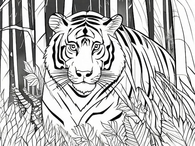 Zdjęcie prawdziwego tygrysa akwarelowego z lasem Tło